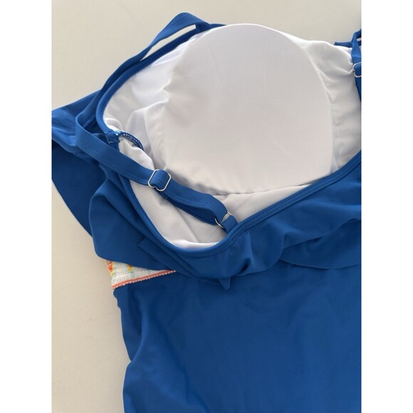 Womens Plus Size One Piece Swimsuit Ruffle Trim Tummy Control blue size 3X - Picture 15 of 16